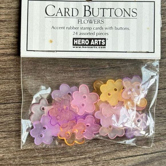 NEW Vintage Y2K 2 Hole Flower Card Buttons 24 Pc Pink Yellow Arts & Crafts - Picture 2 of 5